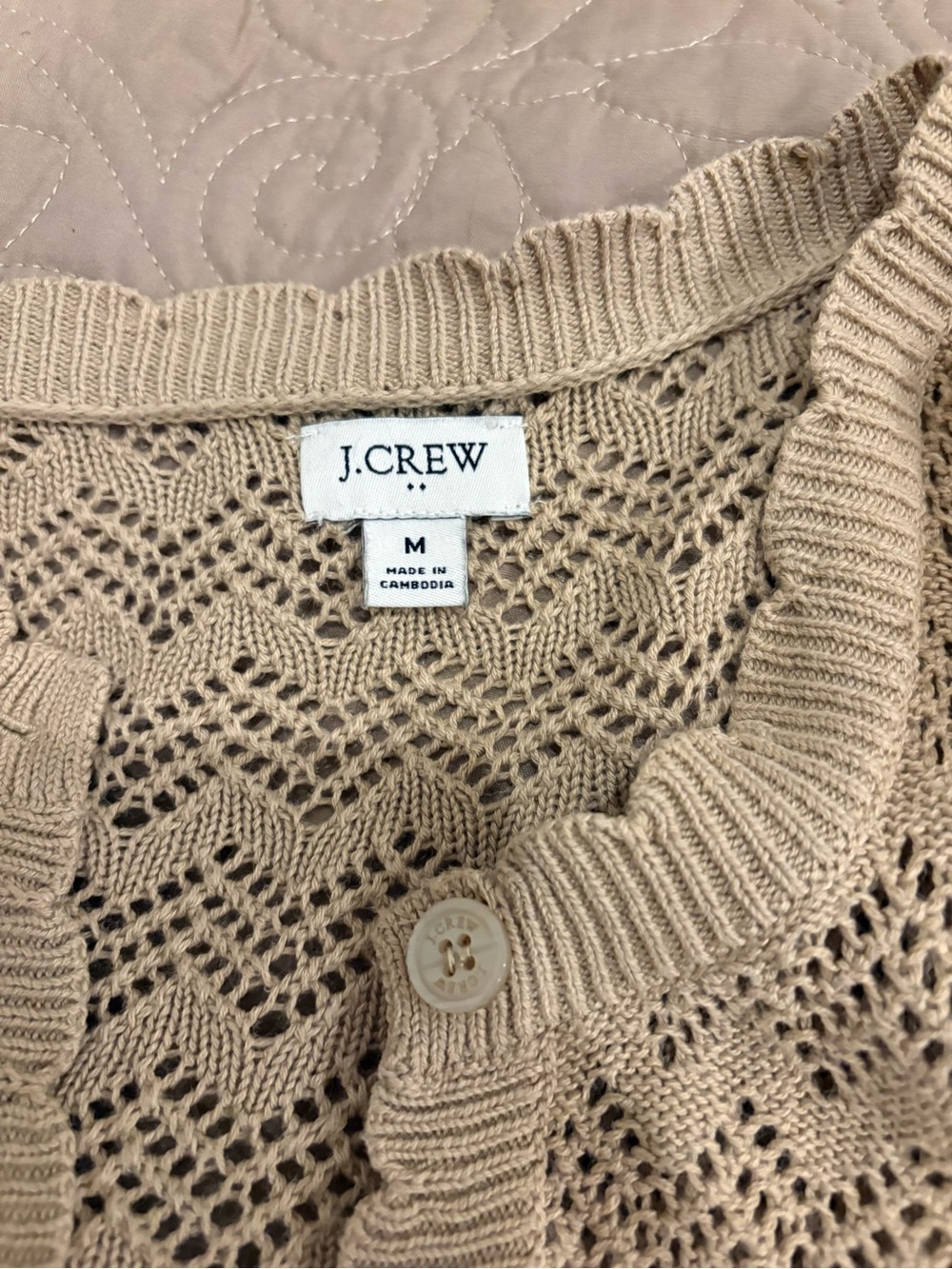 J.Crew Women's Open Knit Button-Up Sweater Cardigan - Beige